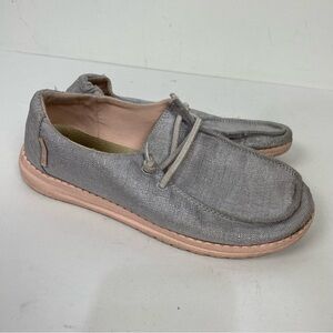Girls Hey Dudes Grey & Pink glitter Slip On Shoes